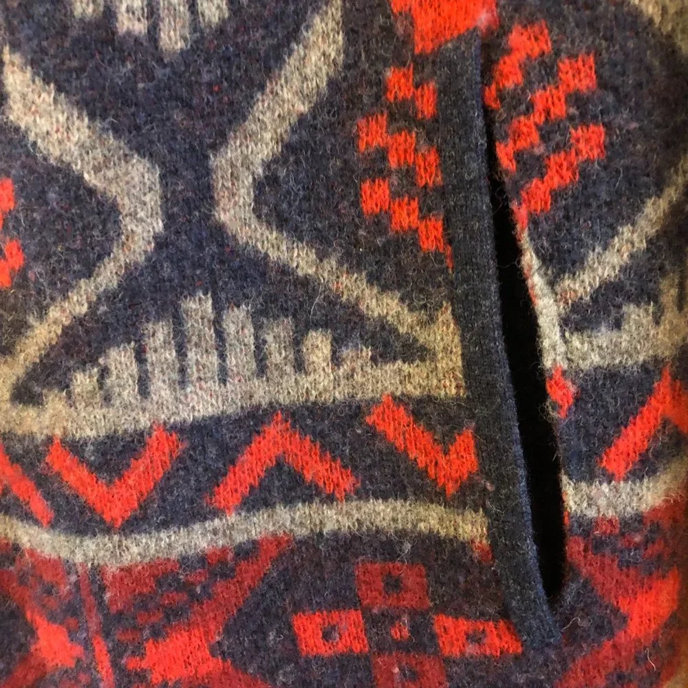 Toad & Co Red Patterned Lambs Wool Open Front Hooded Cardigan Size XS - Picture 5 of 6